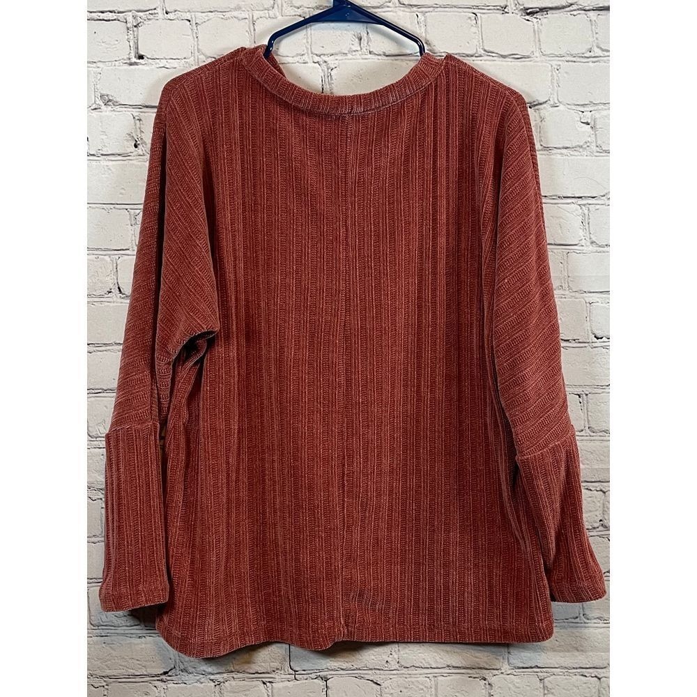 Chenaults Womens Large Rust Ribbed Knit Long Sleeve Casual Top - Picture 2 of 4
